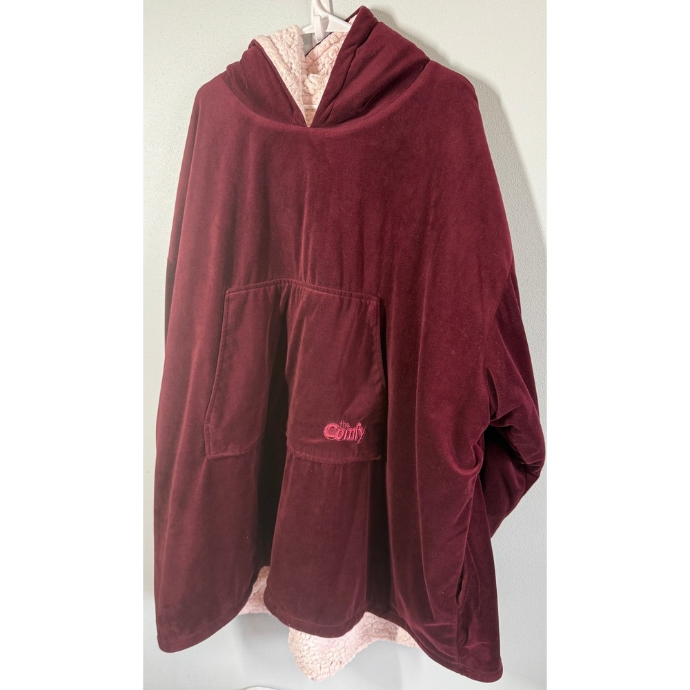 The Comfy Orginal Oversized Blanket Hoodie OSFM Burgundy Sherpa Lined Pocket